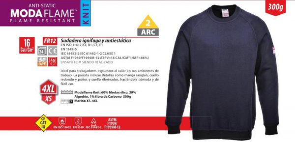 Sudadera ignífuga Portwest Modaflame®.FR12