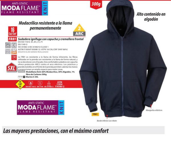 Sudadera ignífuga con capucha Portwest Modaflame®.FR81