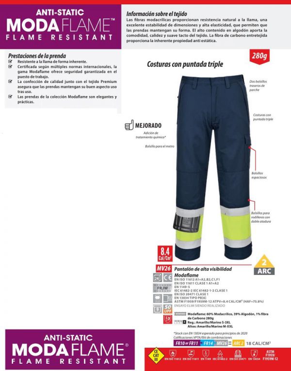 Pantalón alta visibilidad Portwest Modaflame®.MV26