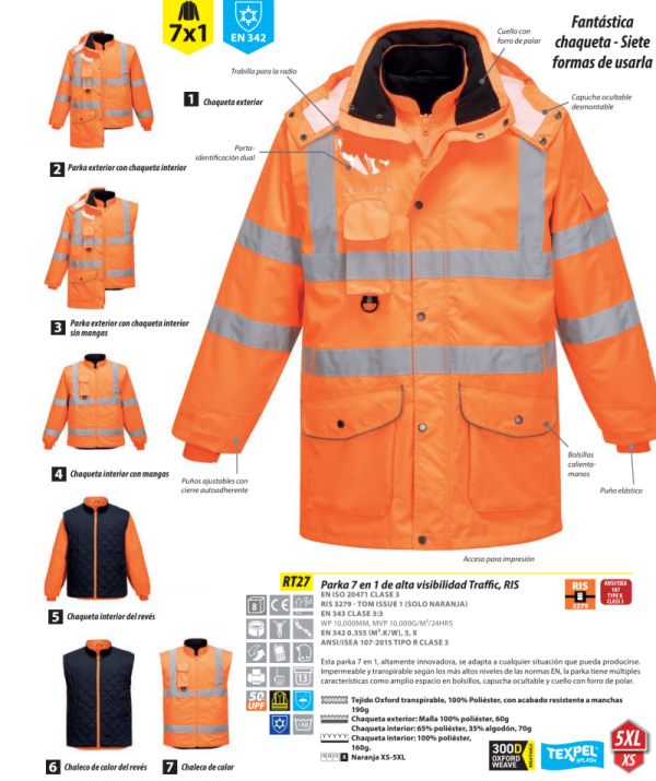 Parka alta visibilidad Traffic® desmontable.RT27