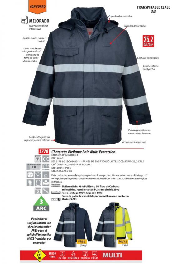 Chaqueta Portwest Bizflame Rain® ignífuga-antiestática ARC.S770