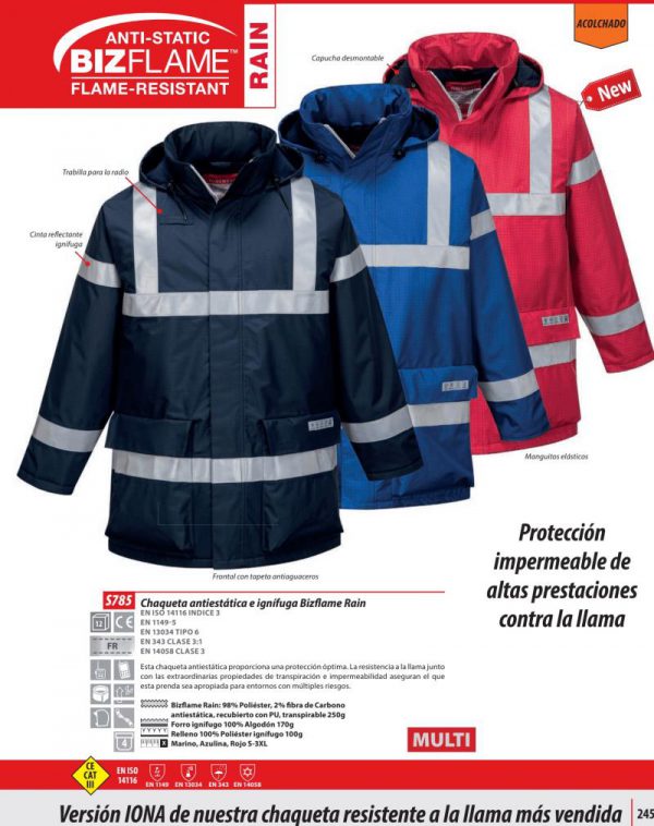 Chaqueta Portwest Bizflame Rain® ignífuga-antiestática.S785