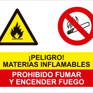 Peligro materias inflamables prohibido fumar encender fuego.SCR-1005