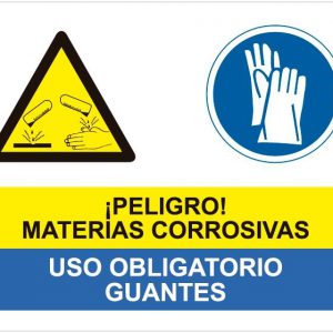 Peligro materias corrosivas uso obligatorio de guantes.SCR-2033