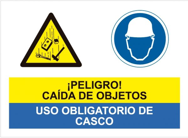 Peligro caída de objetos uso obligatorio de casco.SCR-2125