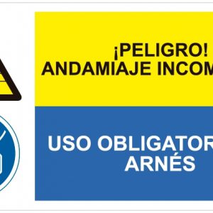 Peligro andamiaje incompleto uso obligatorio arnés.SCR-2630