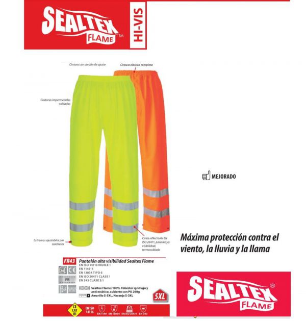 Pantalón chubasquero Portwest SealtexFlame® multi-protección.FR43