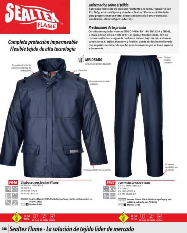 Pantalón chubasquero Portwest Sealtex Flame® multi-protección.FR47