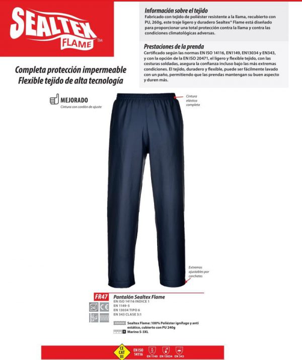 Pantalón chubasquero Portwest Sealtex Flame® multi-protección.FR47